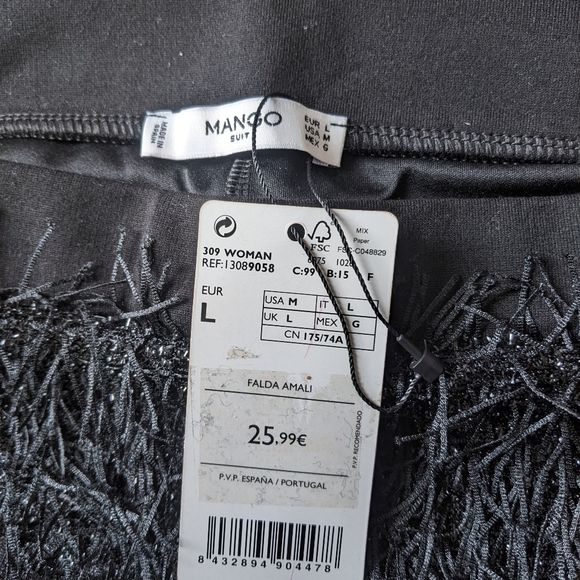 NWT Mango Black Fringe Mini Skirt Size M - Picture 4 of 6